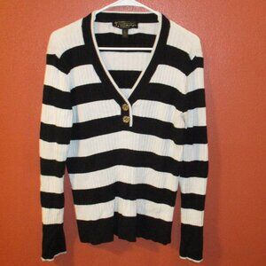 Ralph Lauren Black Label Woman X Large Black White Stripe Long Sleeve Sweater